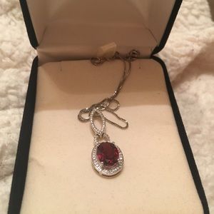 Garnet Necklace w/ Diamond Accents